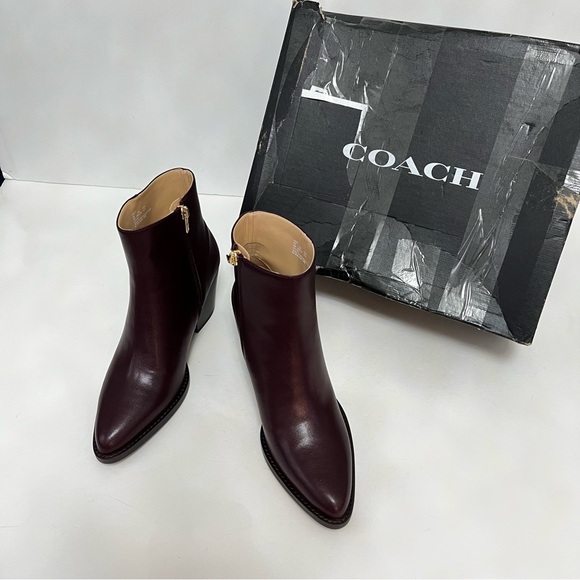 Coach Women Pacey Slip On Pointed Toe Ankle Booties- New In Box - Dark Cranberry - Picture 5 of 16